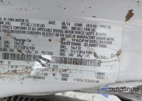 2014 Ford Focus Se from USA, damaged, VIN 1FADP3F20EL393355